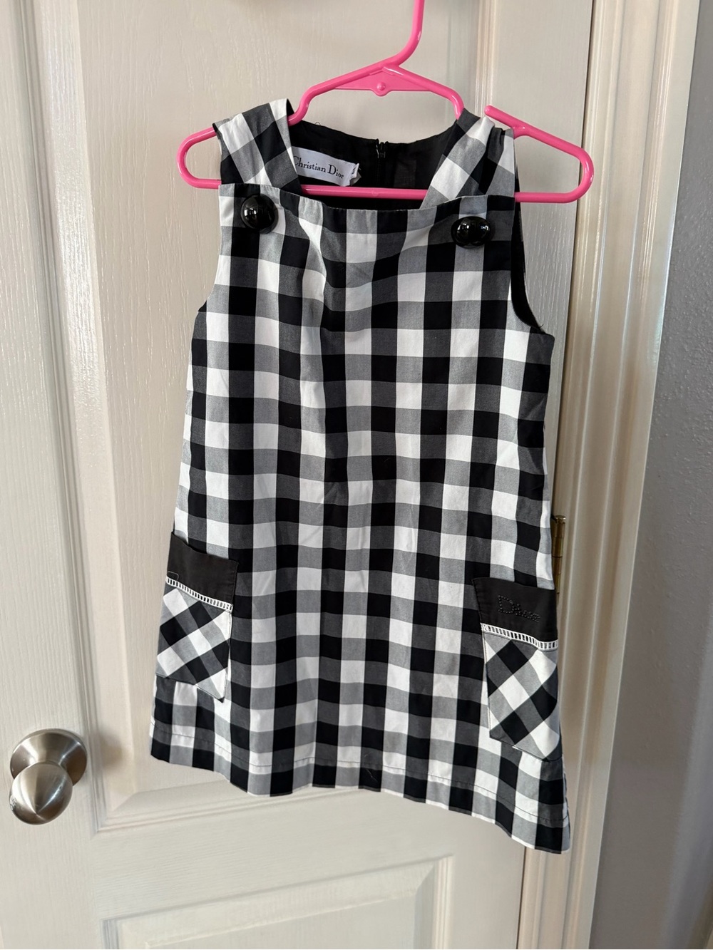 Dior Black and White Gingham Pinafore Dress for Girls